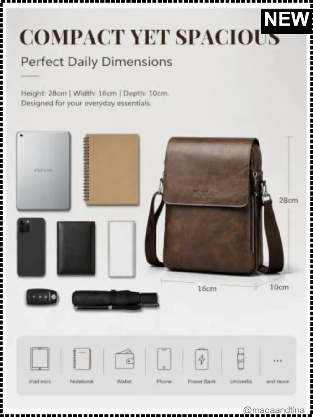 Genuine Leather Men's Crossbody Sling Bag Vintage Style Adjustable Strap Travel